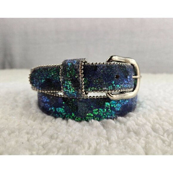 VTG 80s Belt Evening Sparkle Multicolor Blue Green Silver Glitter Sz S Party - Picture 9 of 11